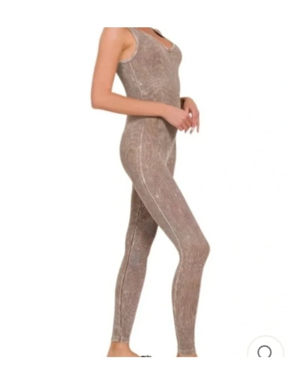 Zenana Ribbed Mineral Wash Mocha Seamless Jumpsuit Romper S M NEW NPW-6369A - Picture 1 of 3